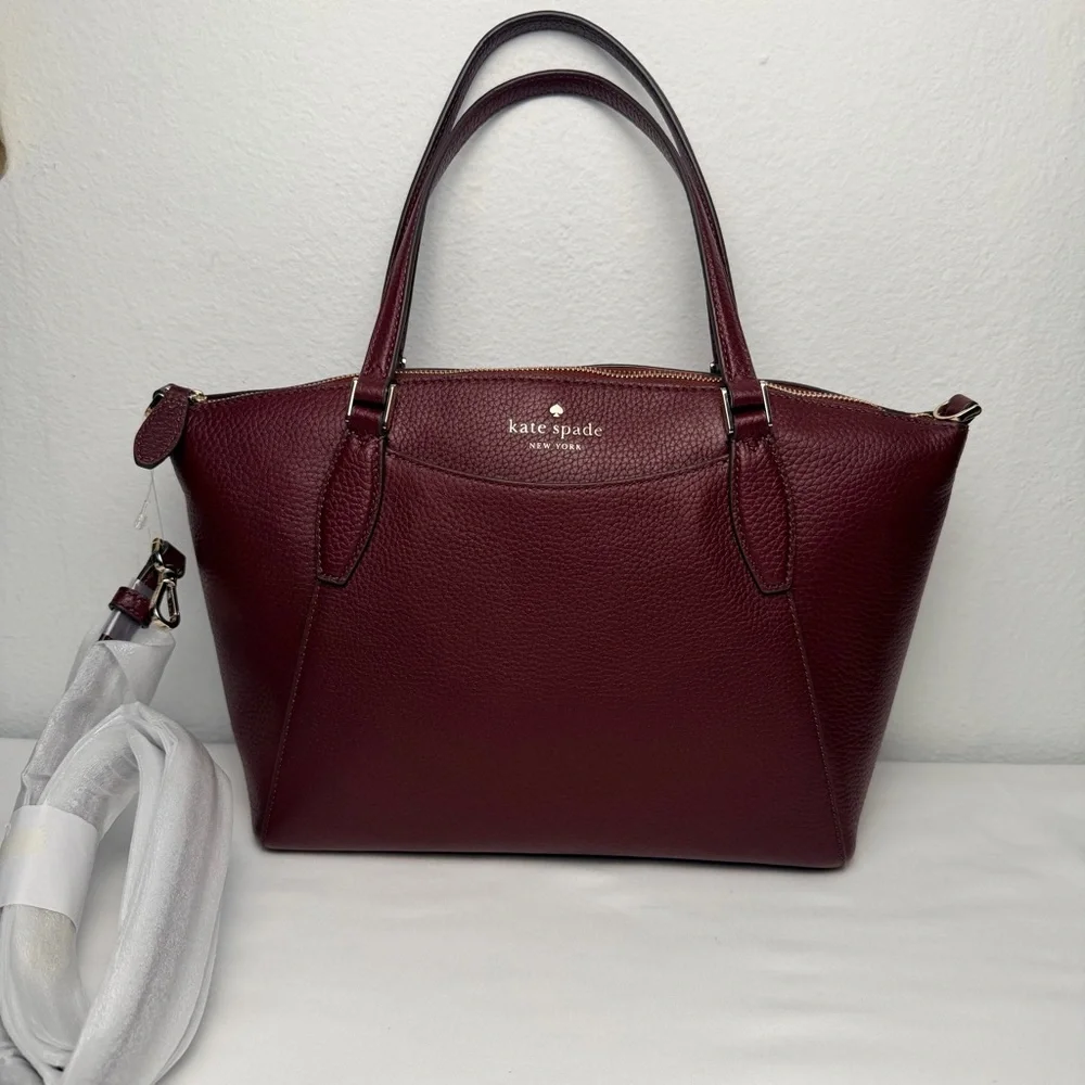 Kate Spade New York Monica pebbled leather Deep Red Satchel Bag - Picture 3 of 14